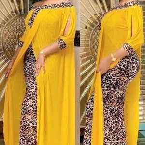 Long Women Spring and Summer brown and orange Leopard Print 2 in 1 Dress